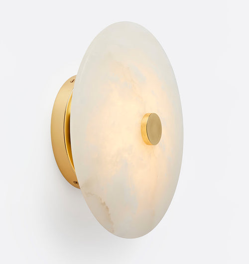 Ankeny Alabaster Wall Light, Hardwired Wall Sconce, Brass, Dia 20cm x H 10cm