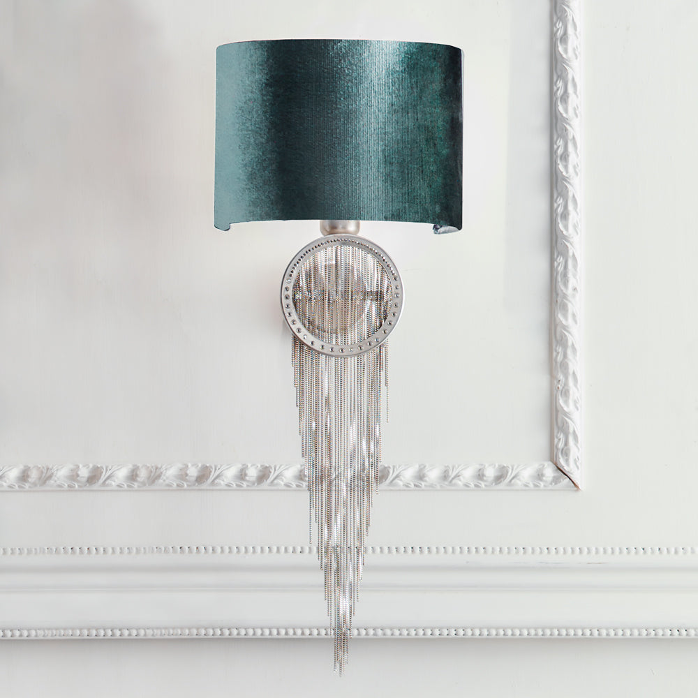 Silver Crystal Velvet Wall Light, Bedroom Wall Sconce, Height 65 cm