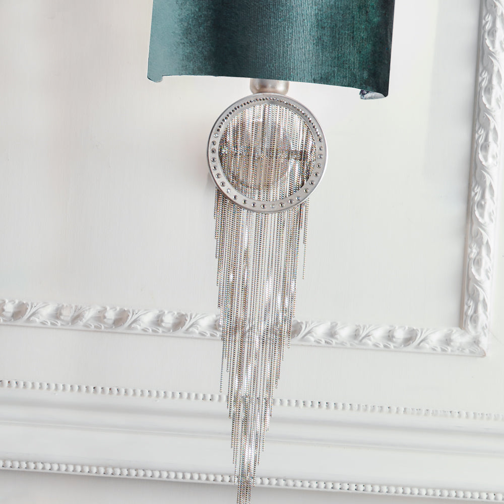 Silver Crystal Velvet Wall Light, Bedroom Wall Sconce, detail 2