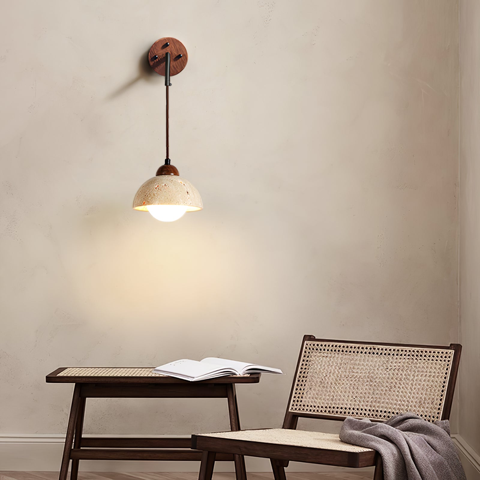 Arched Travertine Wall Light, Hardwired Wall Sconce, detail 2