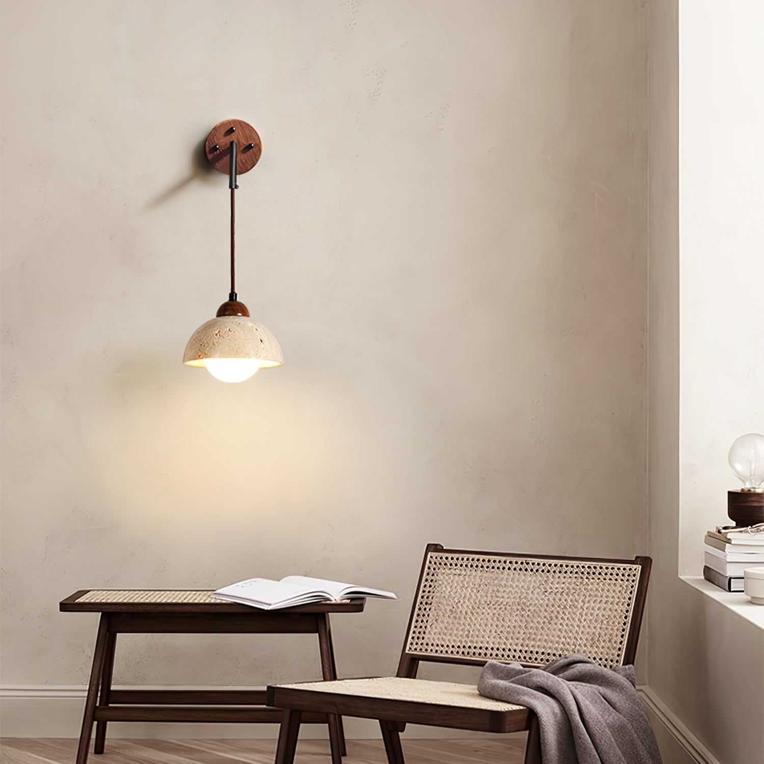 Arched Travertine Wall Light, Hardwired Wall Sconce, detail 4