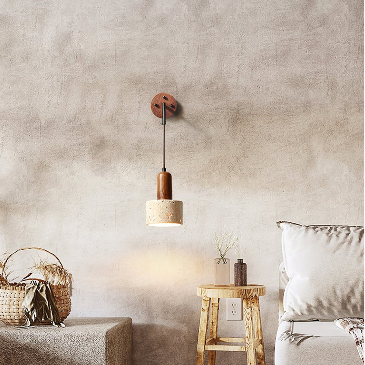 Arched Travertine Wall Light, Hardwired Wall Sconce, detail 13