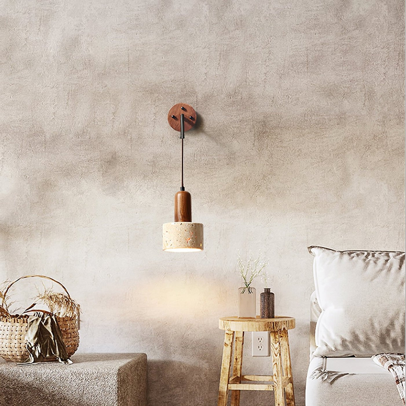 Arched Travertine Wall Light, Hardwired Wall Sconce, detail 13