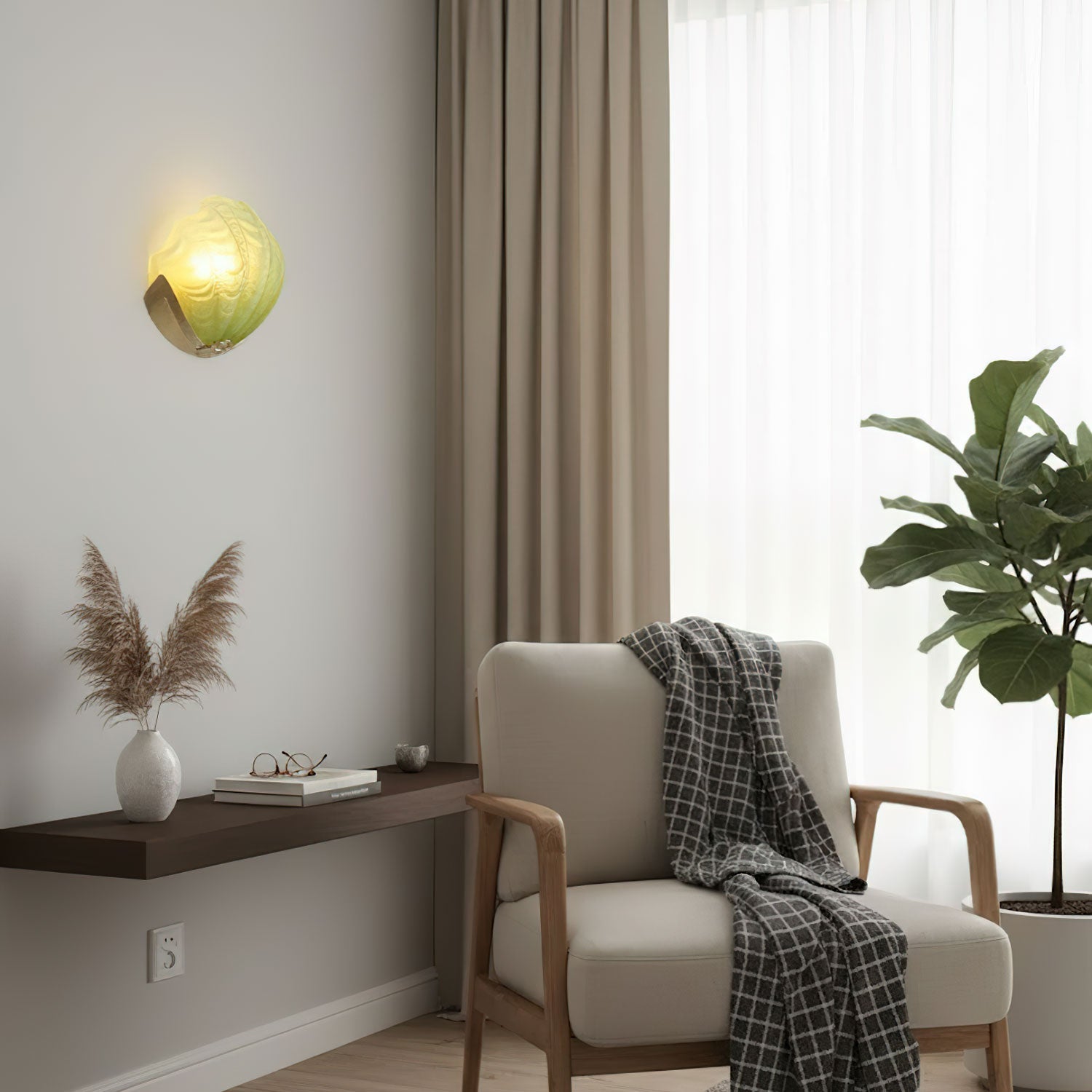 Art Deco Scallop Wall Light, Hardwired Wall Sconce, detail 11