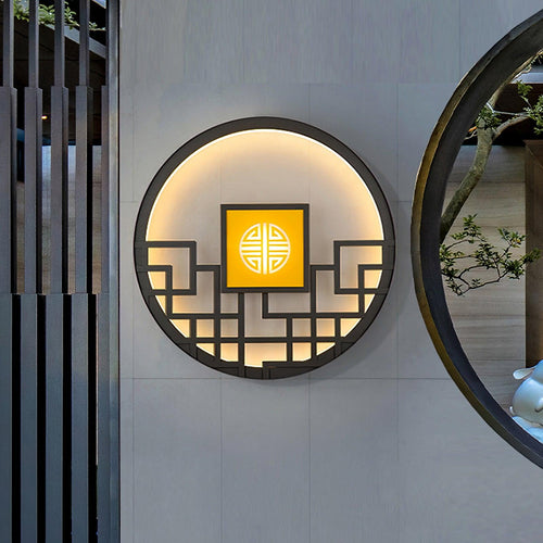 Asian Style Circular Garden Wall Light, Outdoor Wall Light, detail 2