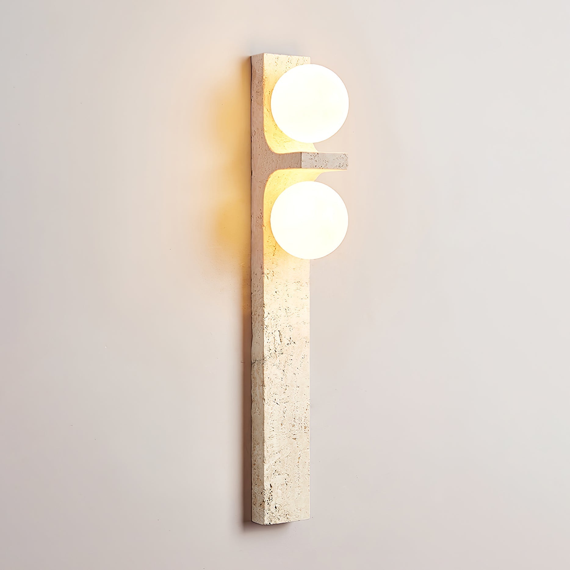 Asymmetrical Travertine Wall Light, Hardwired Wall Sconce, detail 6
