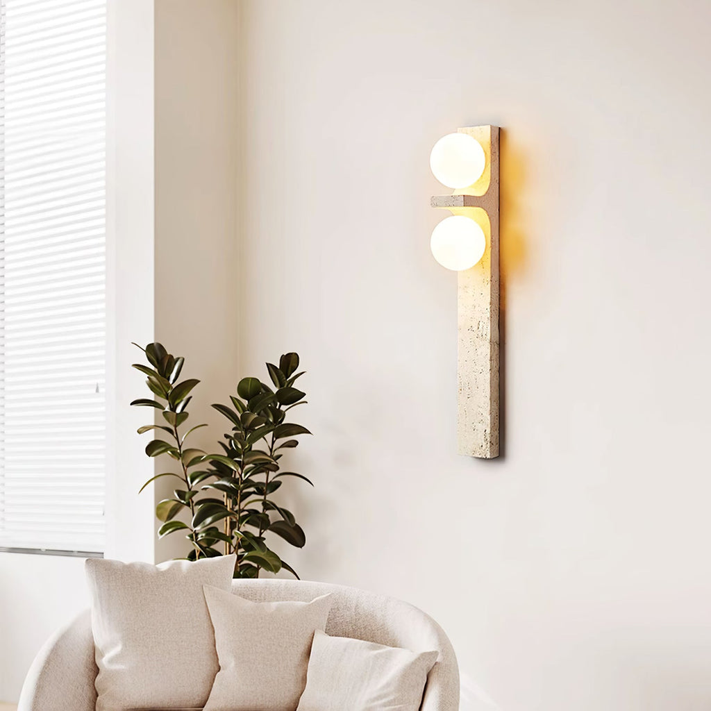 Asymmetrical Travertine Wall Light, Hardwired Wall Sconce, detail 15