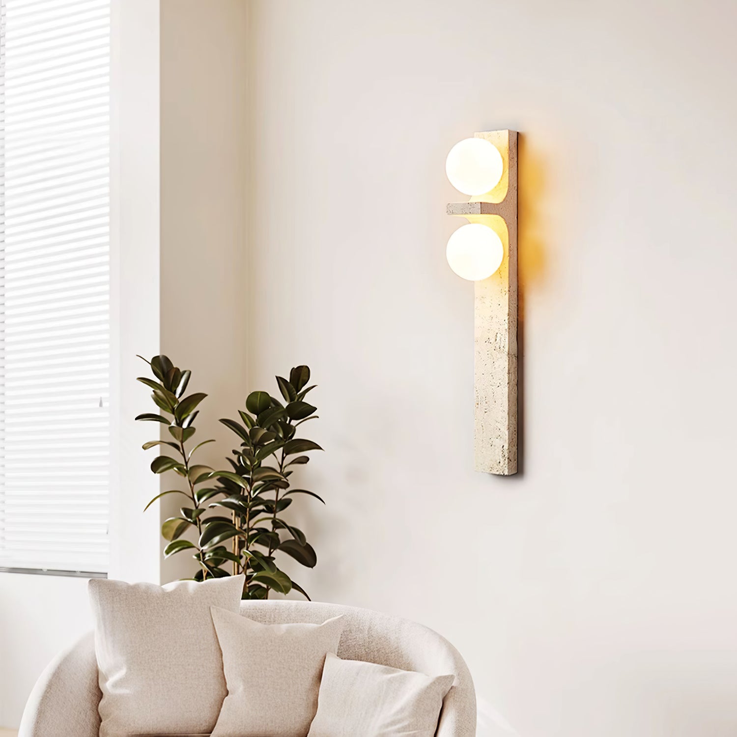 Asymmetrical Travertine Wall Light, Hardwired Wall Sconce, detail 15