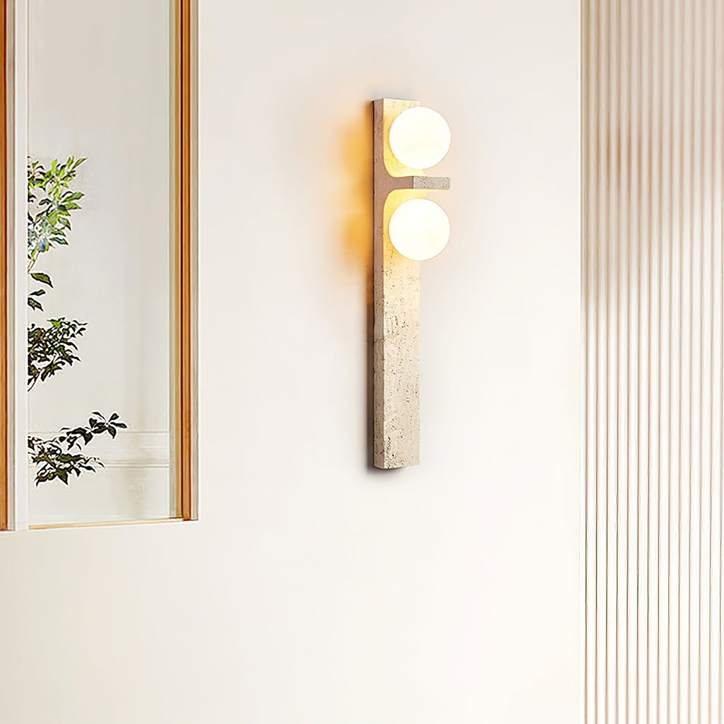 Asymmetrical Travertine Wall Light, Hardwired Wall Sconce, detail 16