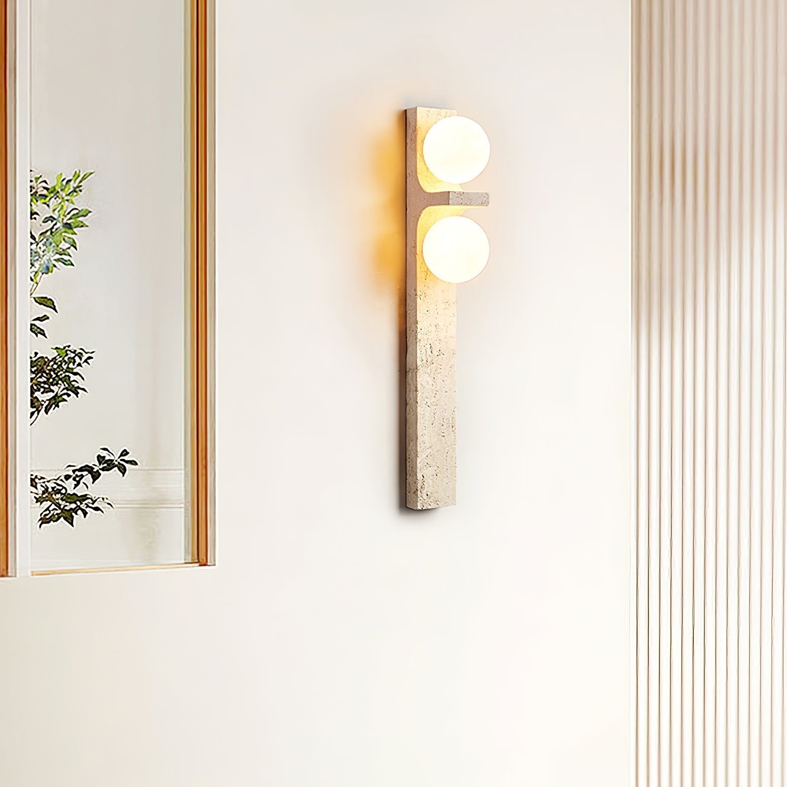 Asymmetrical Travertine Wall Light, Hardwired Wall Sconce, detail 16