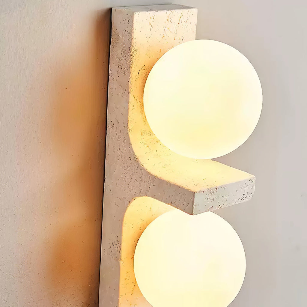 Asymmetrical Travertine Wall Light, Hardwired Wall Sconce, detail 2