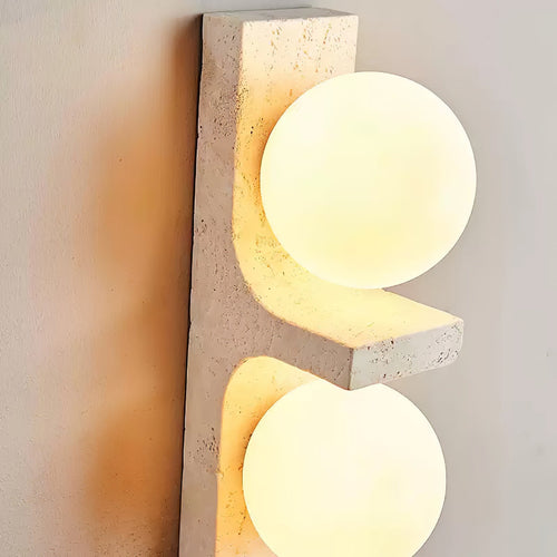 Asymmetrical Travertine Wall Light, Hardwired Wall Sconce, detail 2