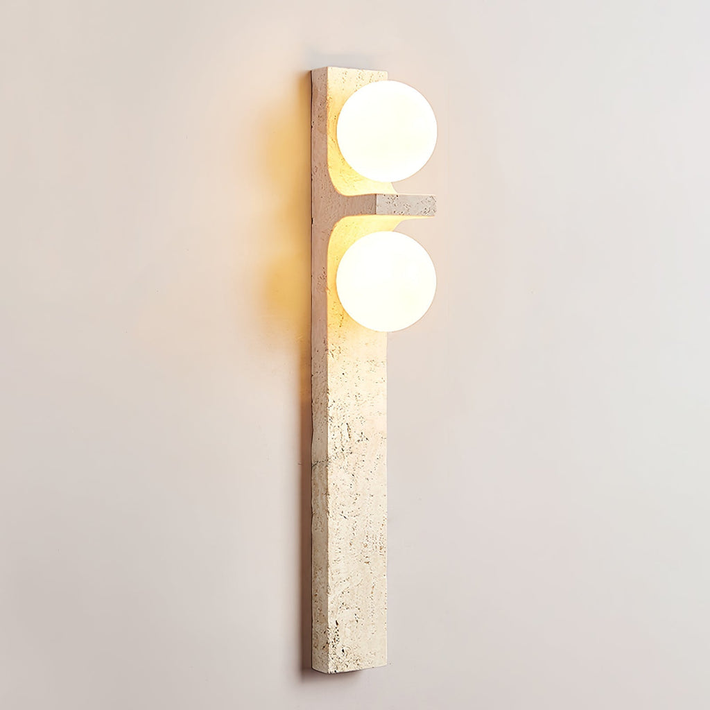 Asymmetrical Travertine Wall Light, Hardwired Wall Sconce, detail 3