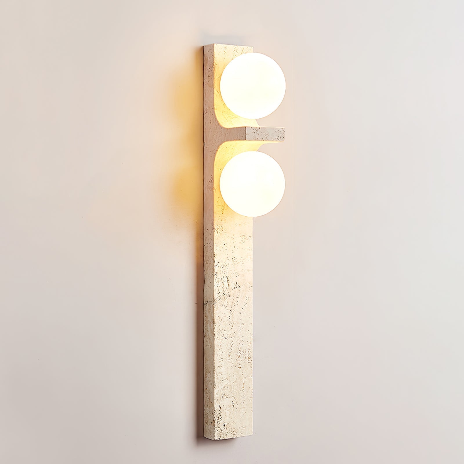 Asymmetrical Travertine Wall Light, Hardwired Wall Sconce, detail 3