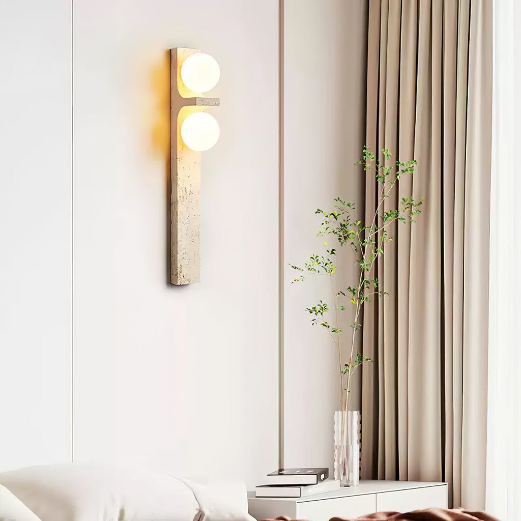 Asymmetrical Travertine Wall Light, Hardwired Wall Sconce, detail 10