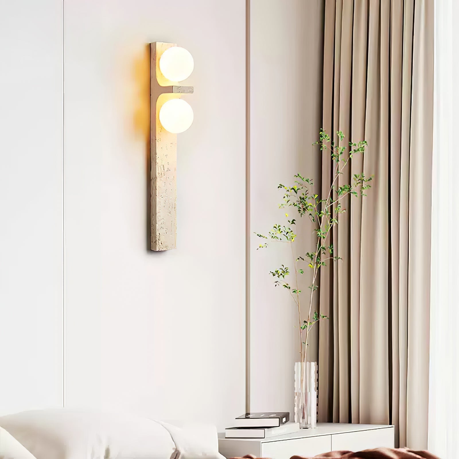 Asymmetrical Travertine Wall Light, Hardwired Wall Sconce, detail 10