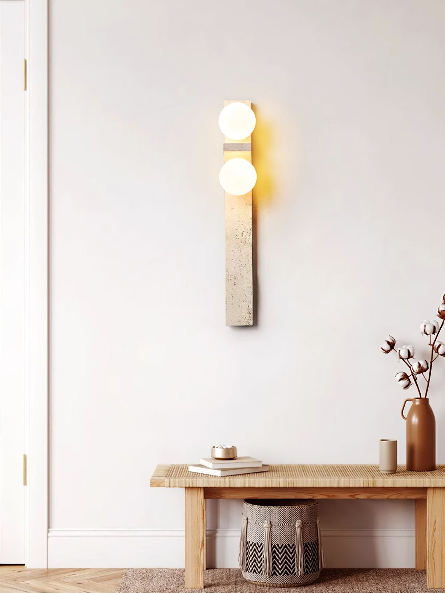 Asymmetrical Travertine Wall Light, Hardwired Wall Sconce, detail 5