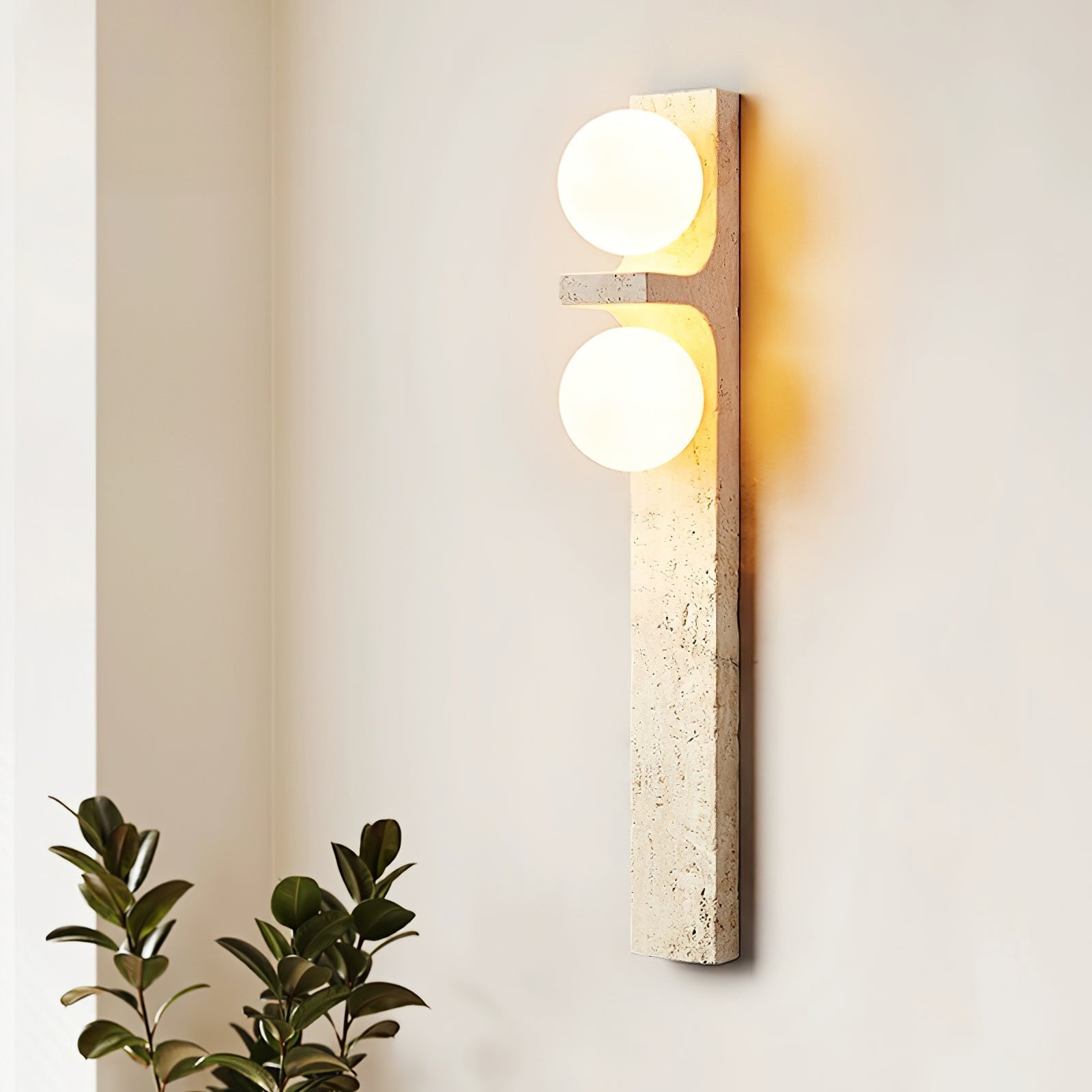 Asymmetrical Travertine Wall Light, Hardwired Wall Sconce, detail 9