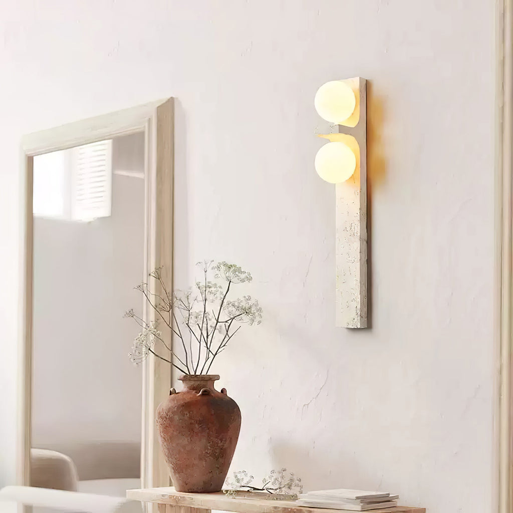 Asymmetrical Travertine Wall Light, Hardwired Wall Sconce, detail 8
