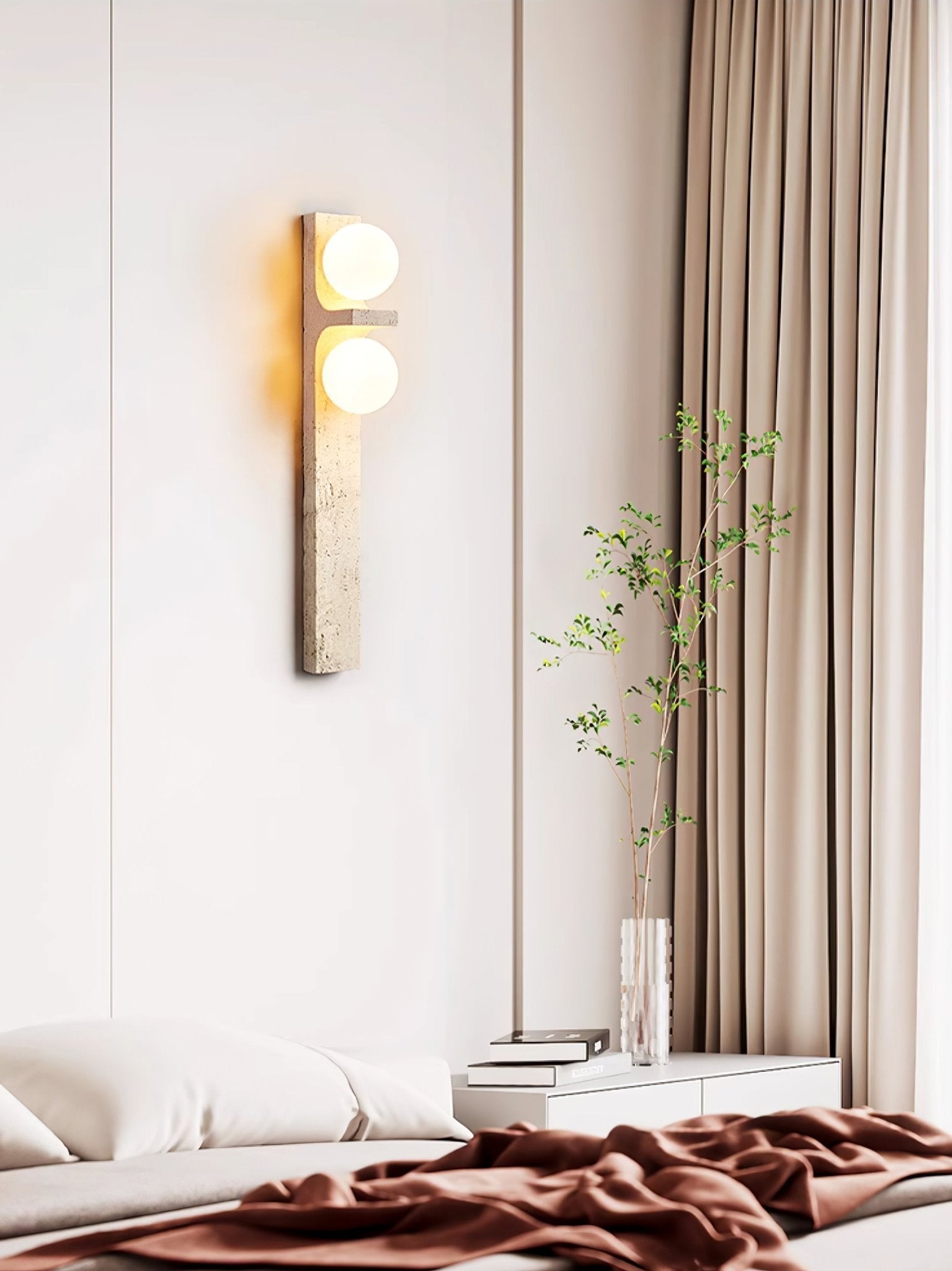Asymmetrical Travertine Wall Light, Hardwired Wall Sconce, detail 11