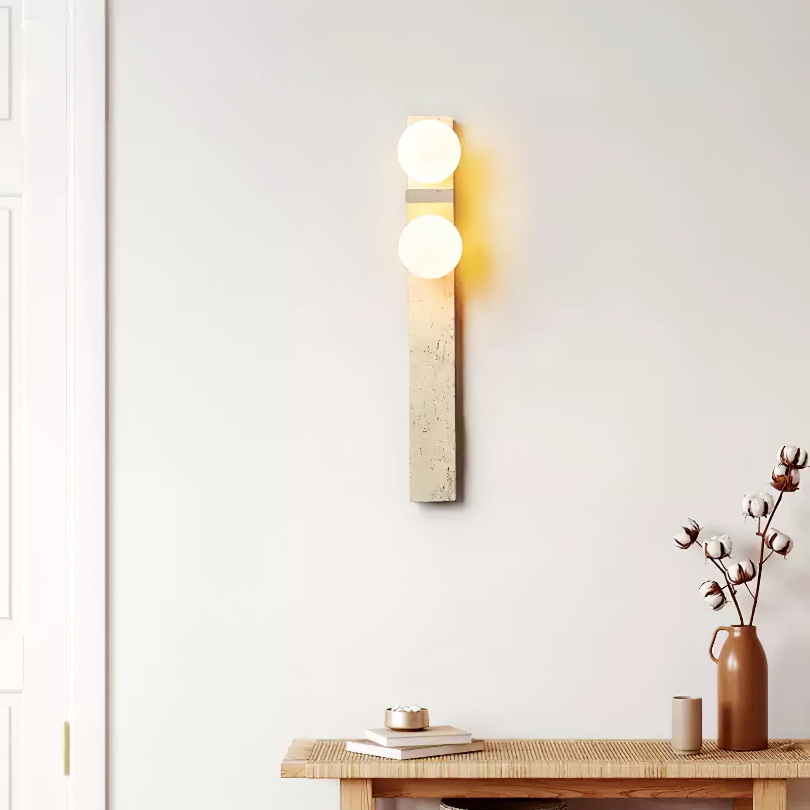 Asymmetrical Travertine Wall Light, Hardwired Wall Sconce, detail 14