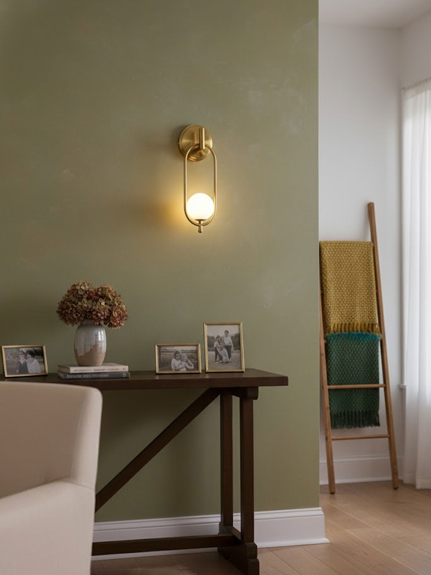 Aurea Brass Wall Light, Hardwired Wall Sconce, detail 4