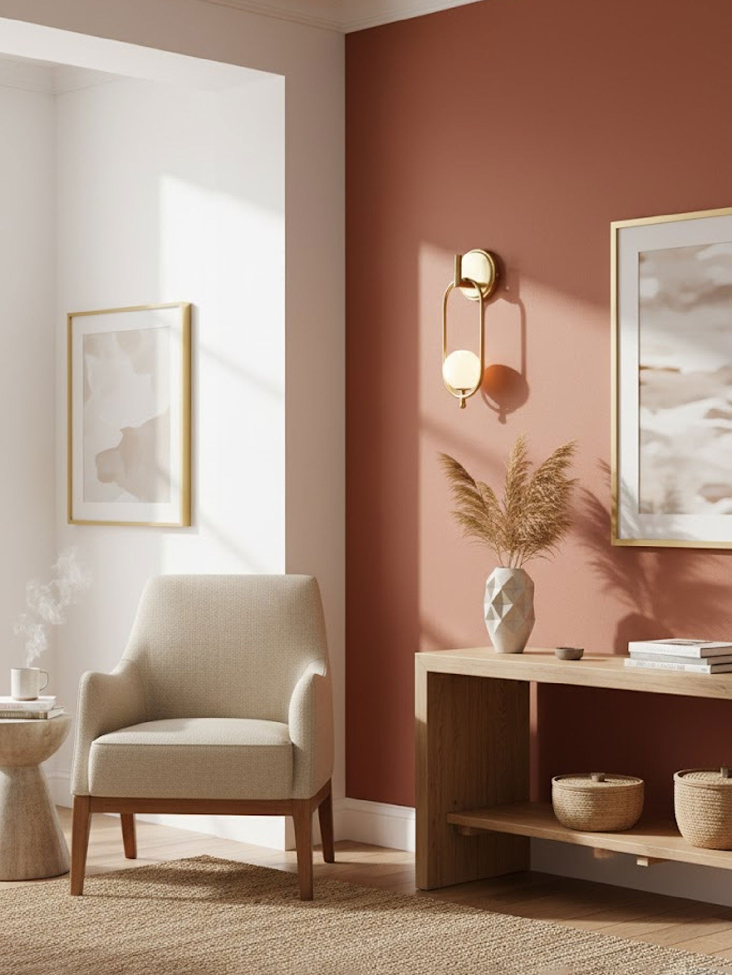 Aurea Brass Wall Light, Hardwired Wall Sconce, detail 6
