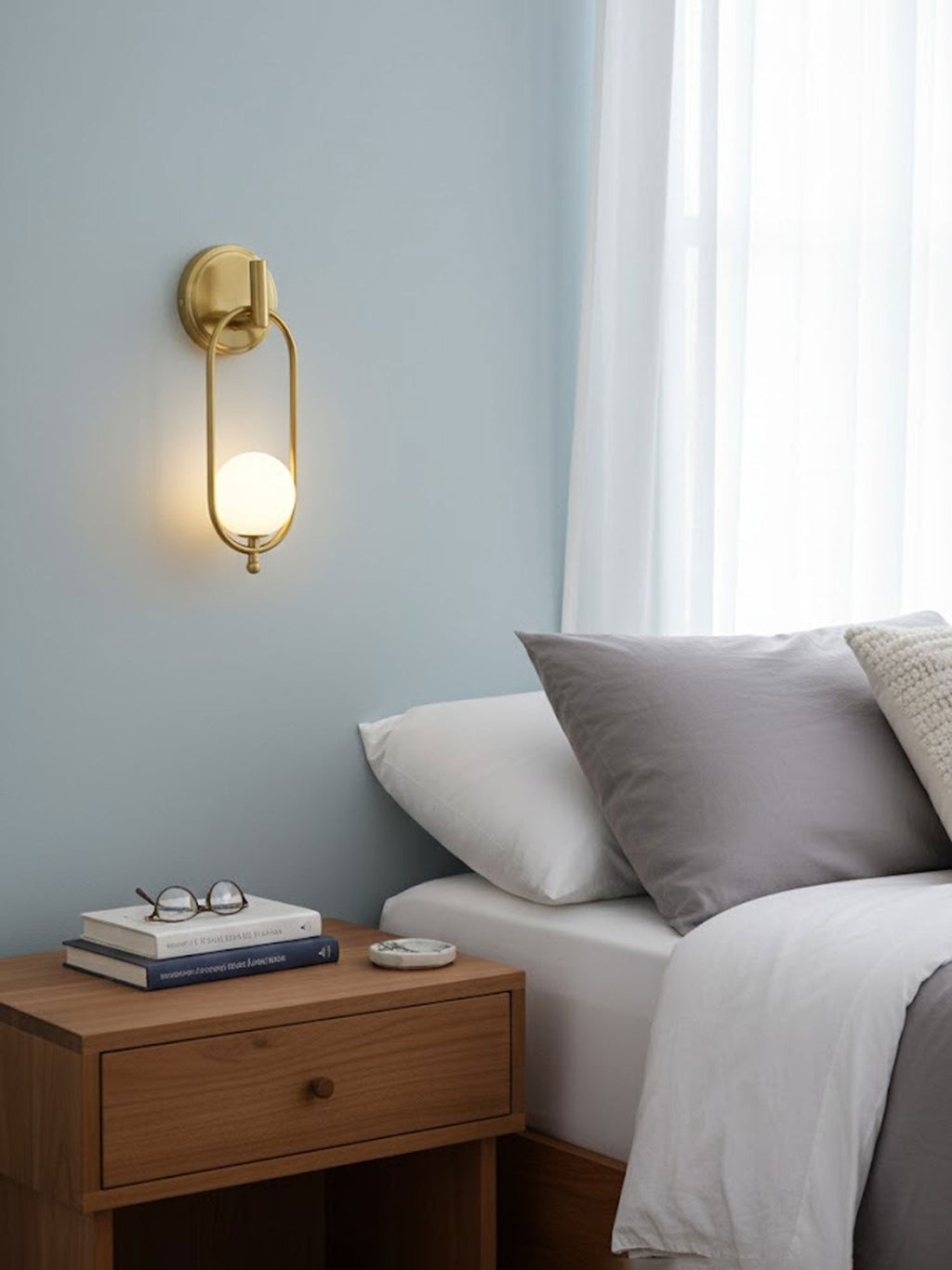 Aurea Brass Wall Light, Hardwired Wall Sconce, detail 10