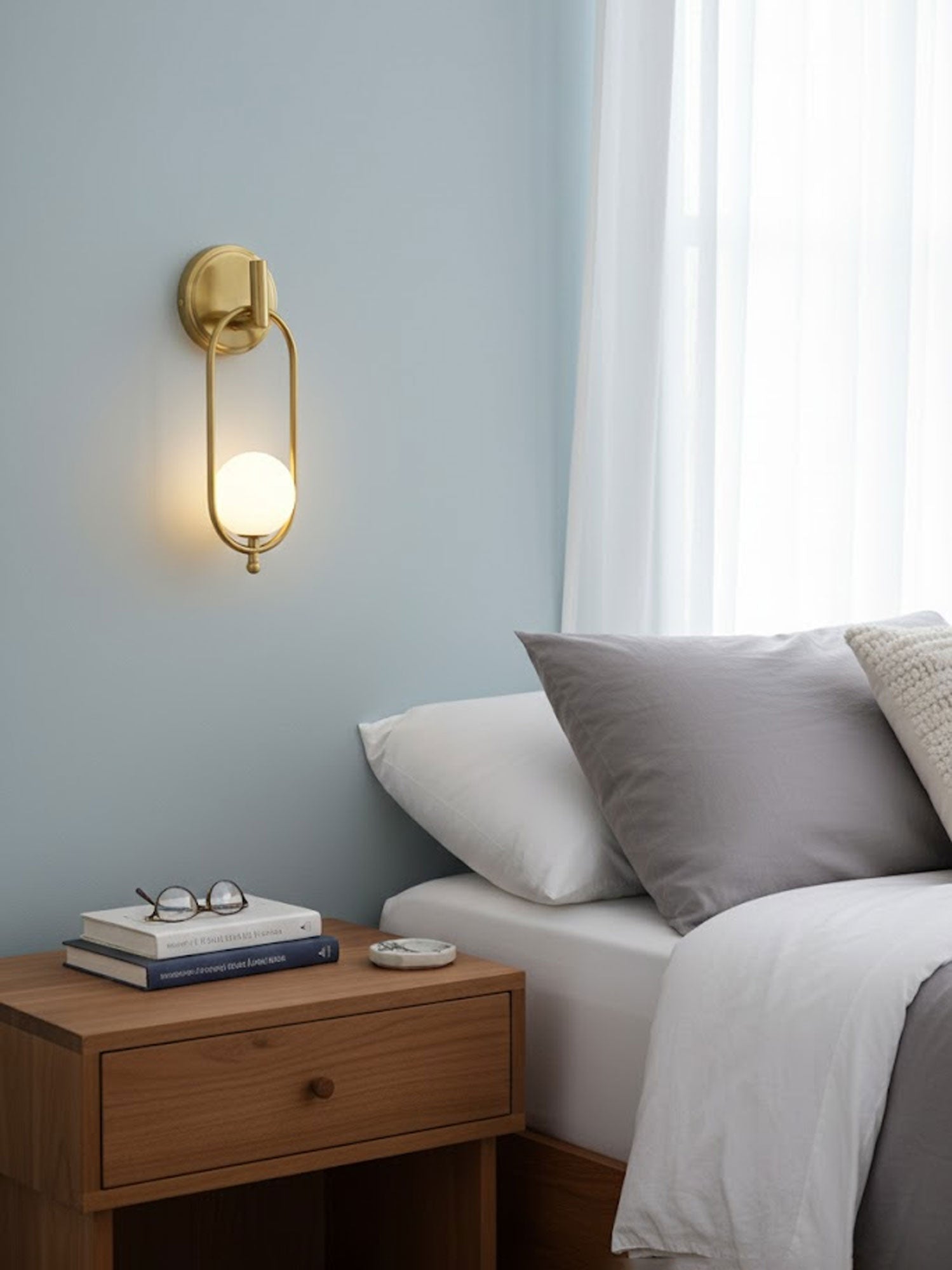 Aurea Brass Wall Light, Hardwired Wall Sconce, detail 10