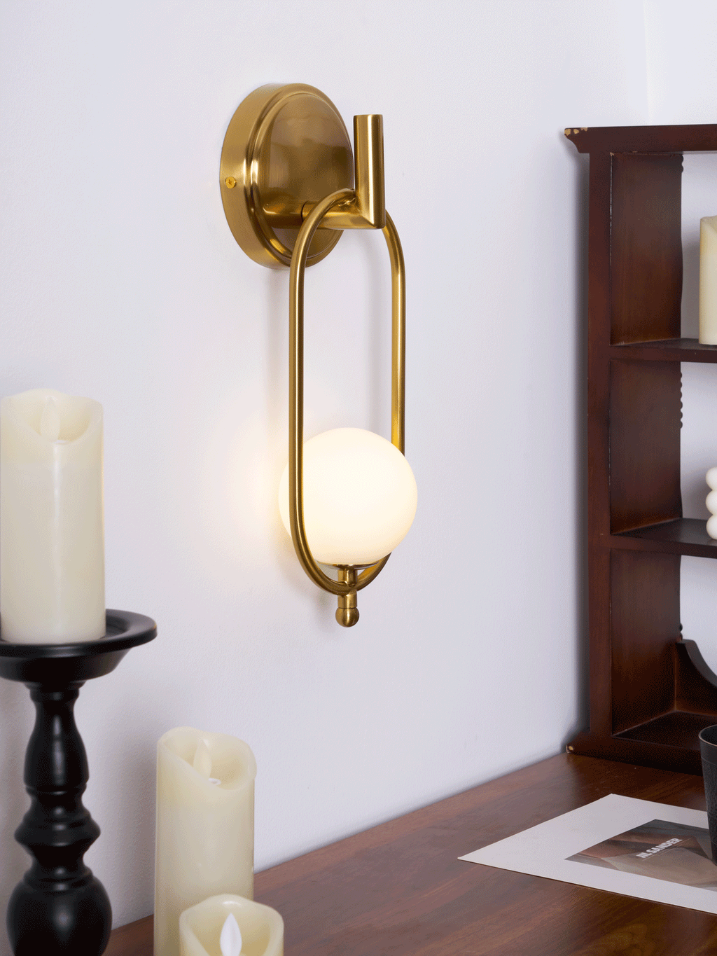 Aurea Brass Wall Light, Hardwired Wall Sconce, detail 24