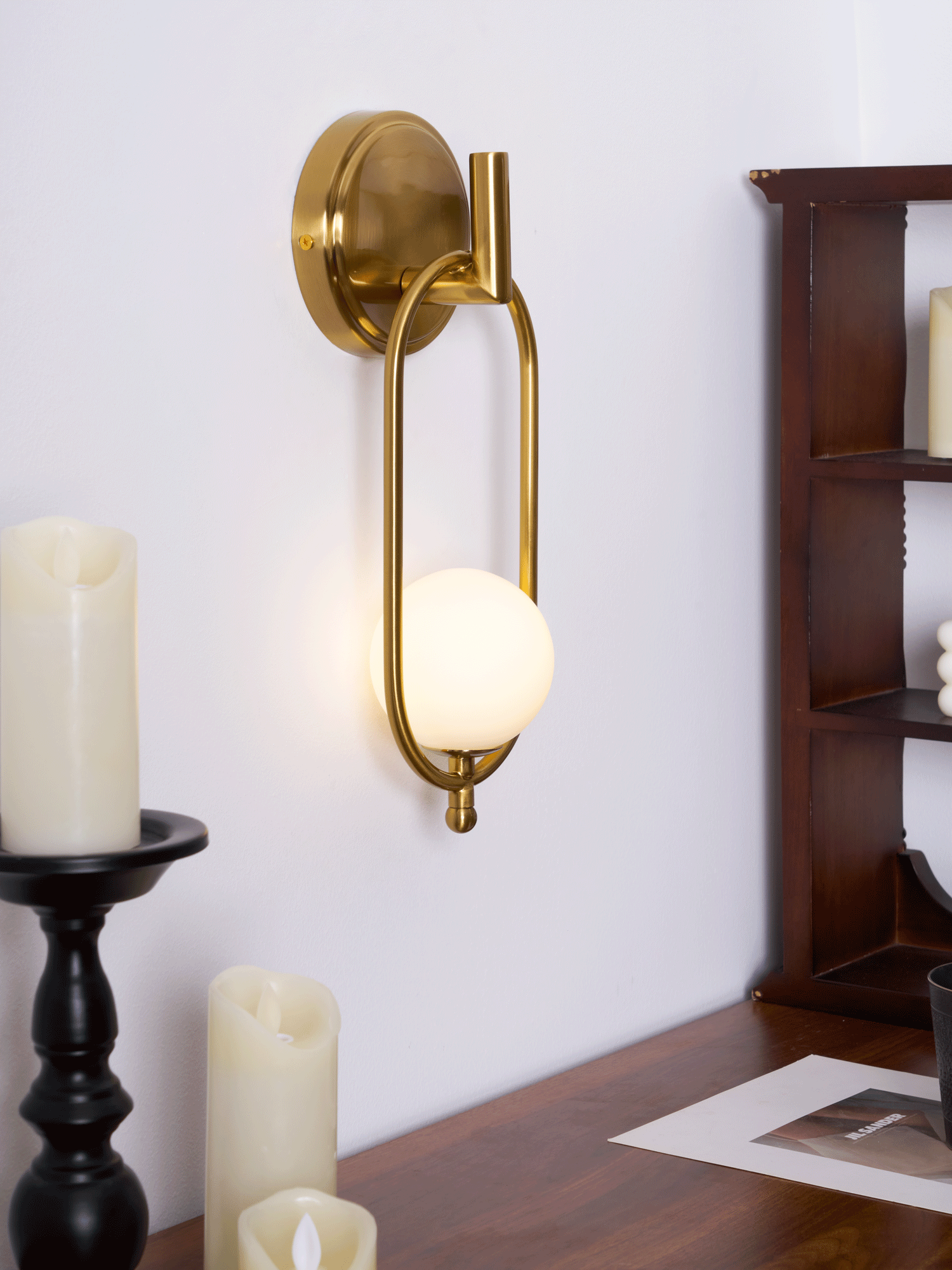 Aurea Brass Wall Light, Hardwired Wall Sconce, detail 24