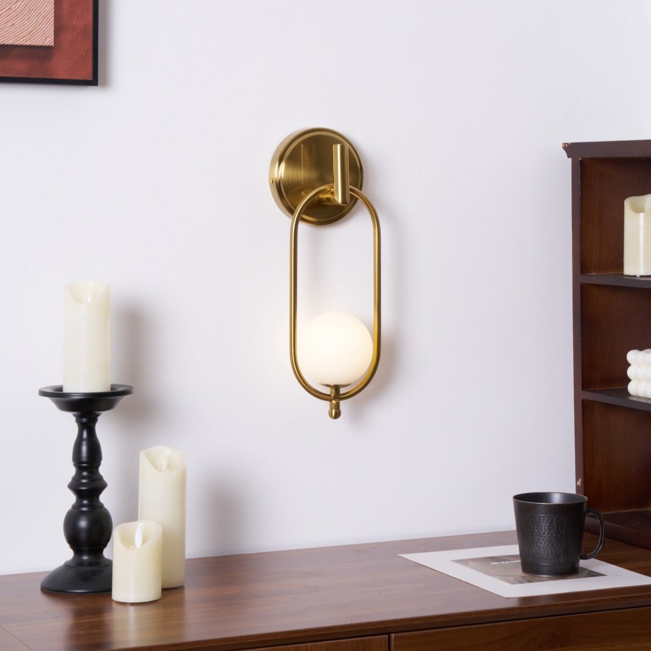 Aurea Brass Wall Light, Hardwired Wall Sconce, detail 12
