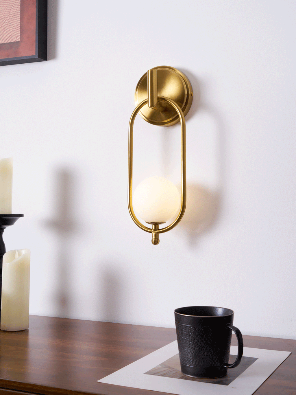 Aurea Brass Wall Light, Hardwired Wall Sconce, detail 14
