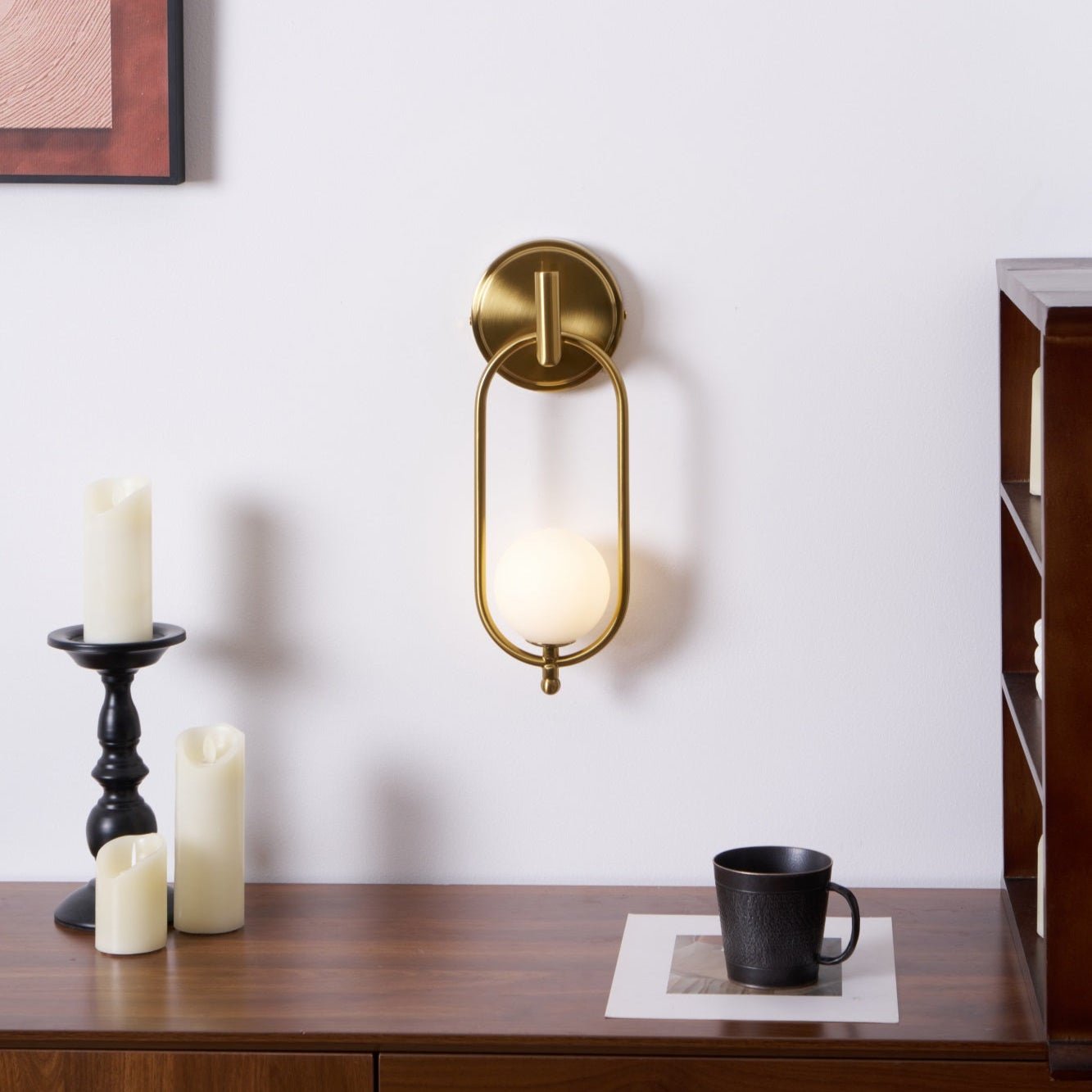 Aurea Brass Wall Light, Hardwired Wall Sconce, detail 2