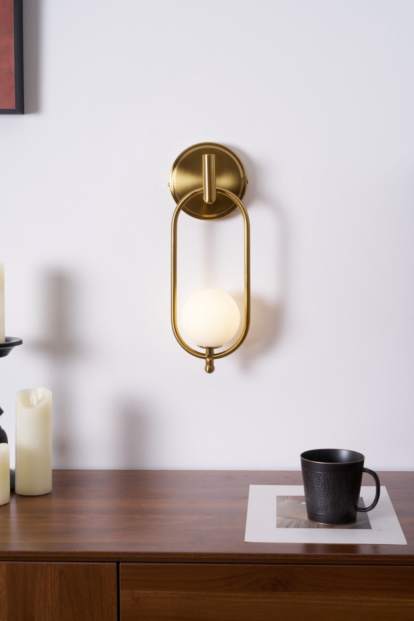 Aurea Brass Wall Light, Hardwired Wall Sconce, detail 35