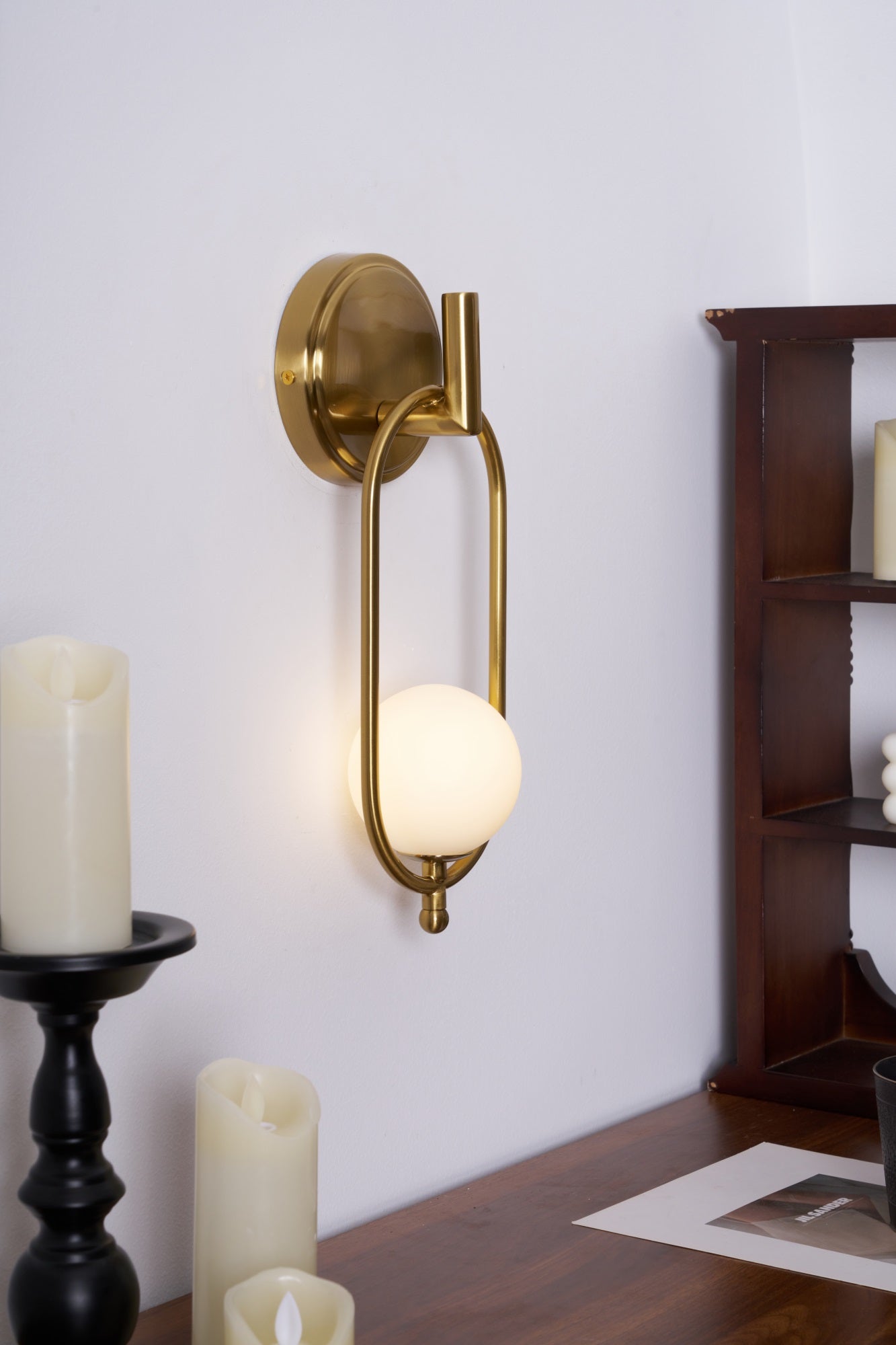 Aurea Brass Wall Light, Hardwired Wall Sconce, detail 36