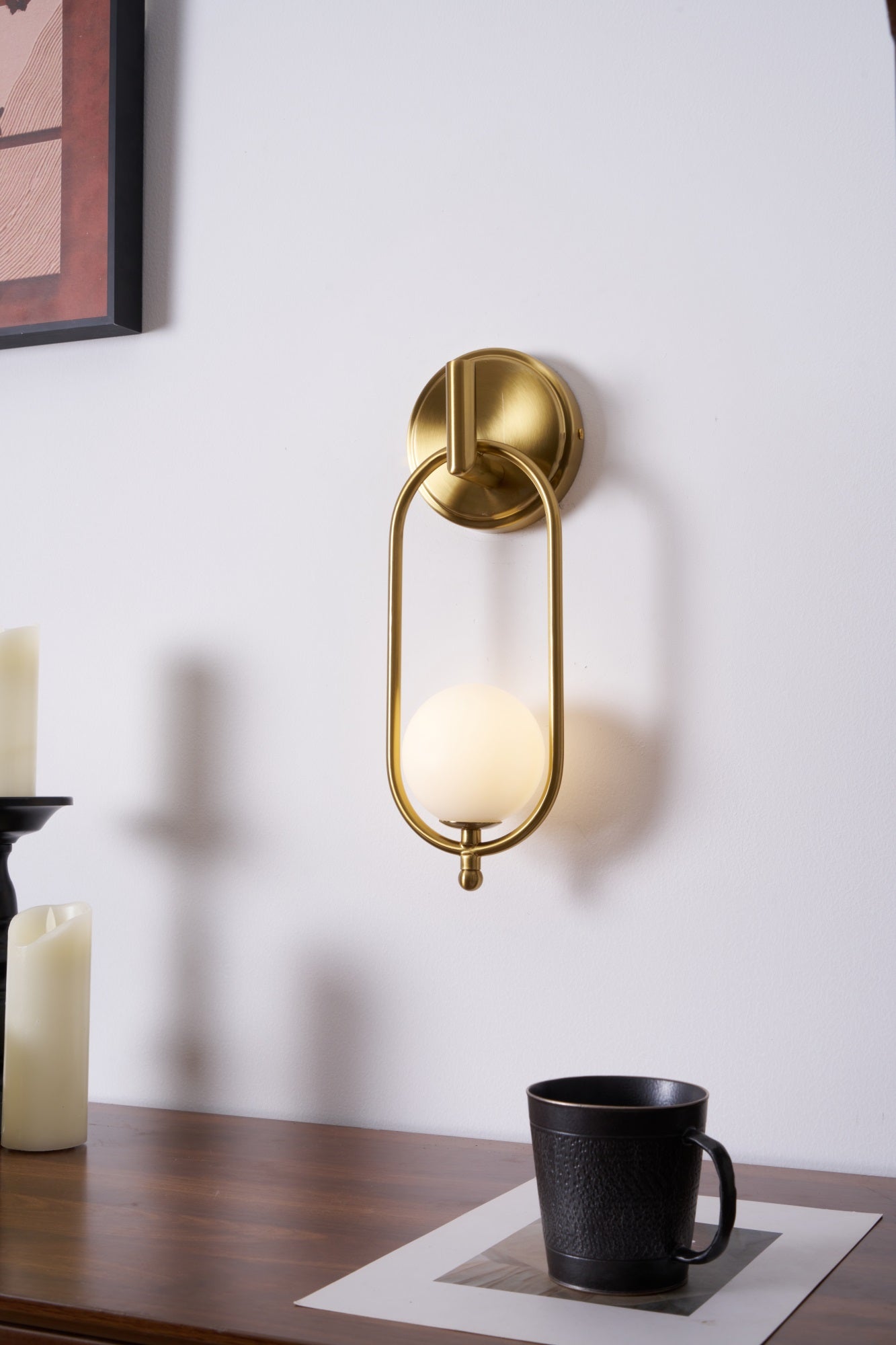 Aurea Brass Wall Light, Hardwired Wall Sconce, detail 37