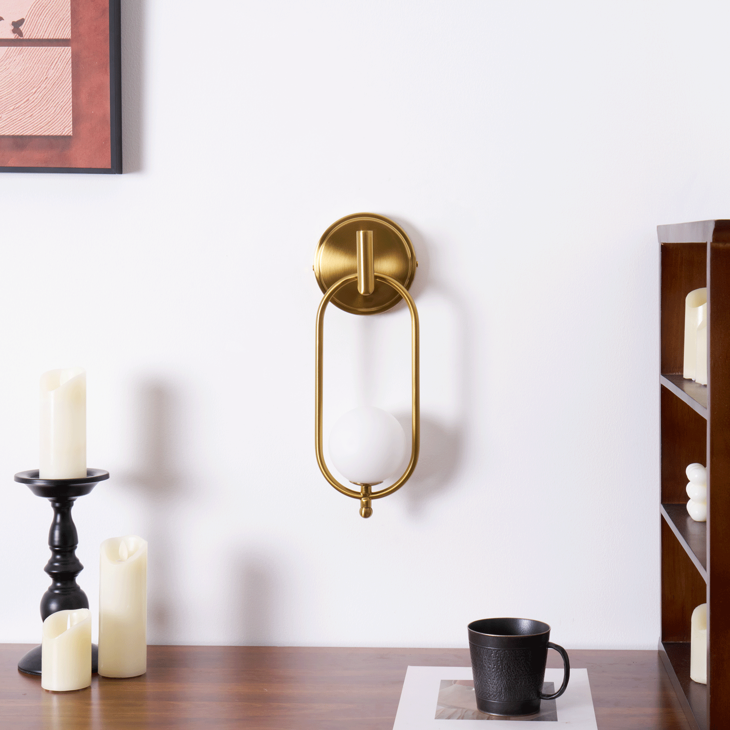 Aurea Brass Wall Light, Hardwired Wall Sconce, detail 13