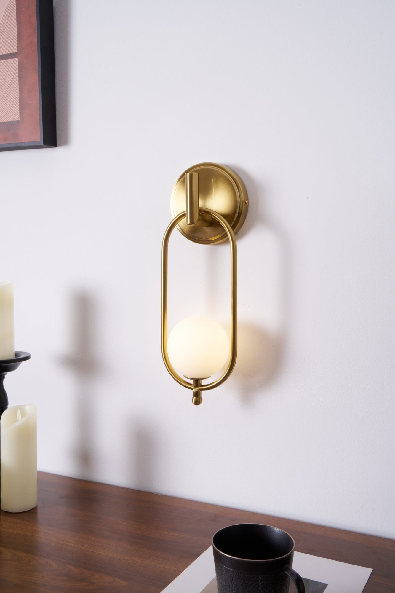 Aurea Brass Wall Light, Hardwired Wall Sconce, detail 39