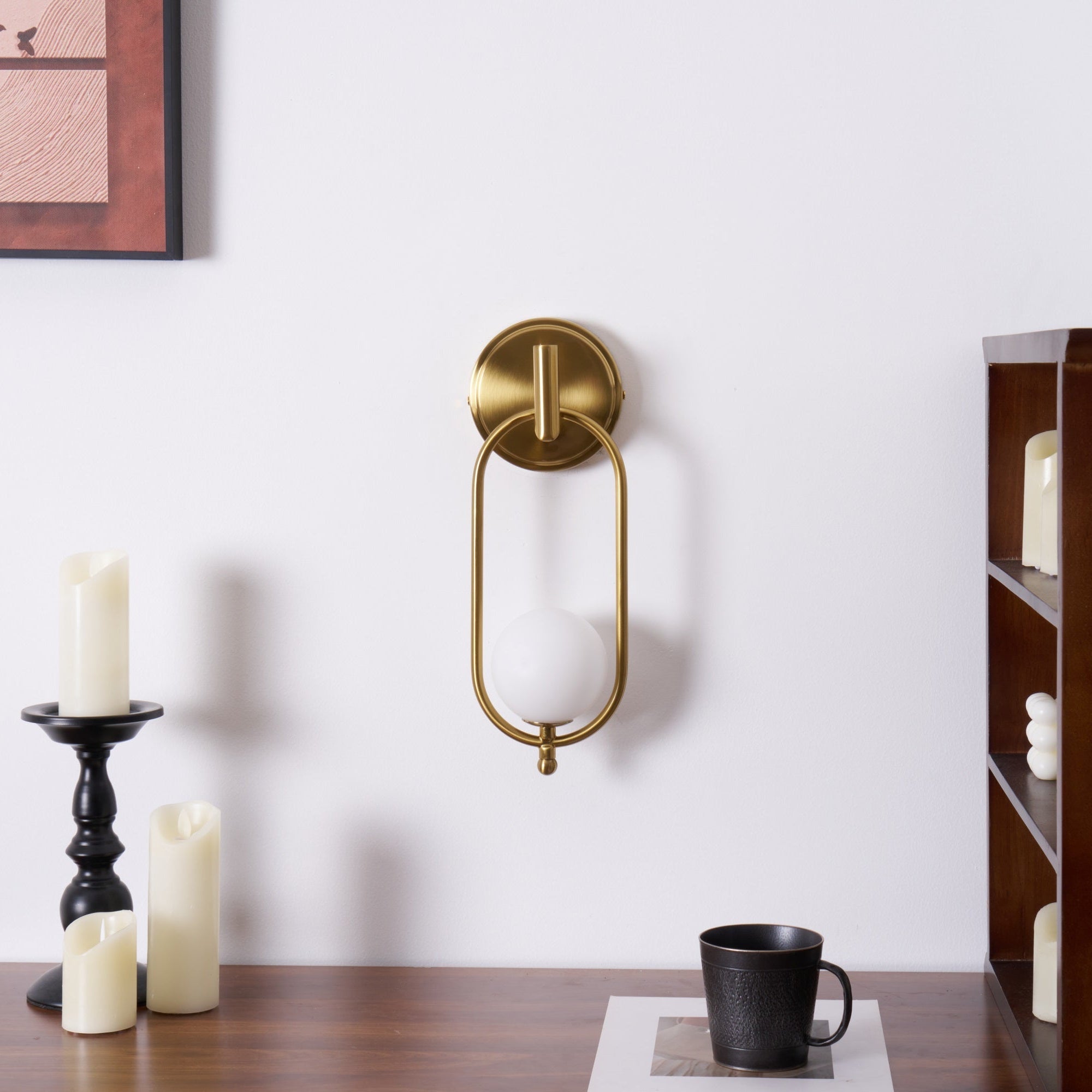 Aurea Brass Wall Light, Hardwired Wall Sconce, detail 43