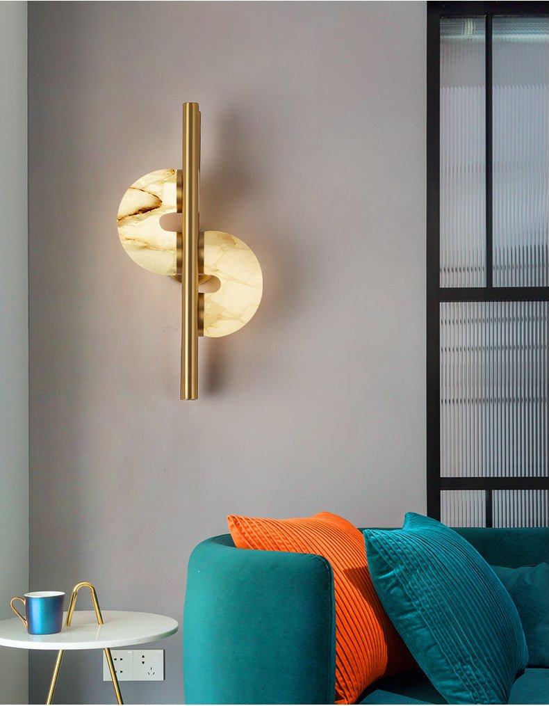 Aurelia Dual Disc Alabaster Wall Light - Dia 20cm x H 40cm Metal, Hardwired Wall Sconce, detail 4