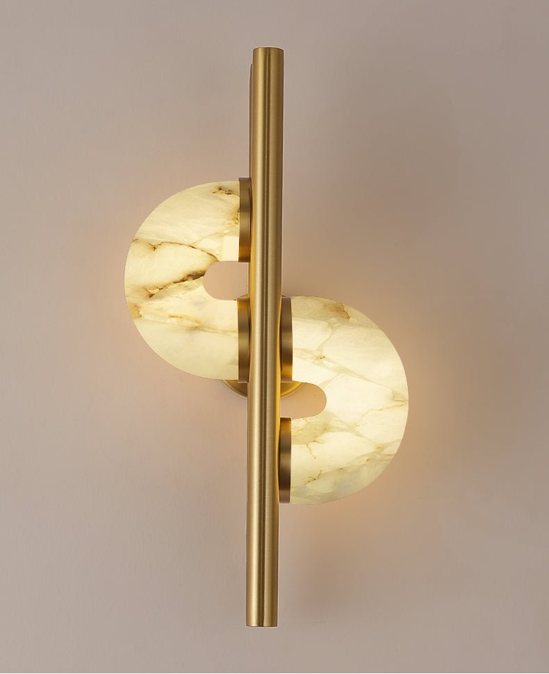 Aurelia Dual Disc Alabaster Wall Light - Dia 20cm x H 40cm Metal, Hardwired Wall Sconce, detail 7