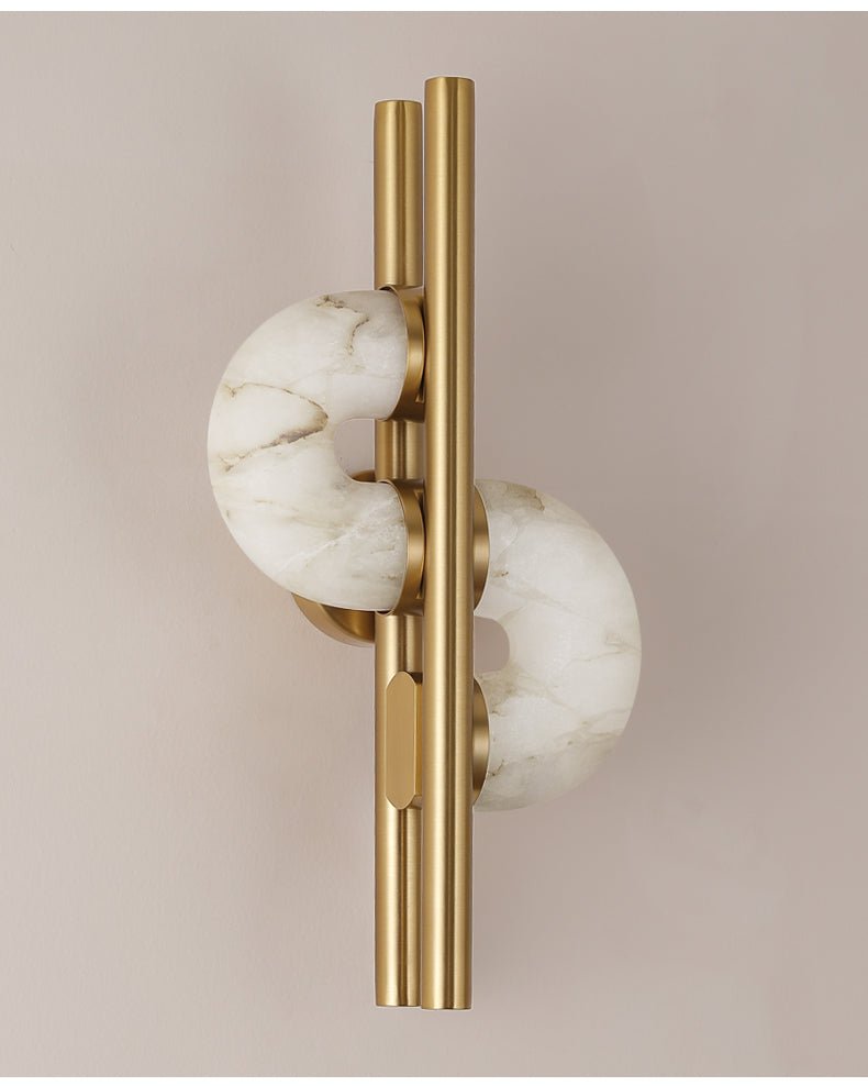 Aurelia Dual Disc Alabaster Wall Light - Dia 20cm x H 40cm Metal, Hardwired Wall Sconce, detail 8