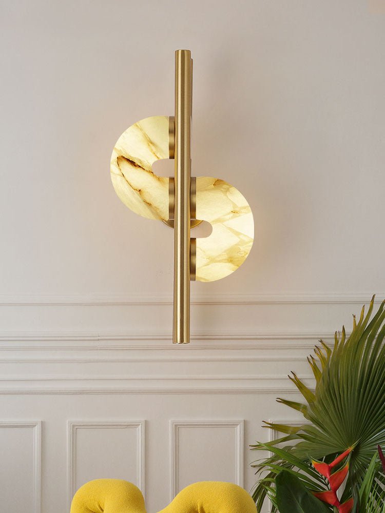 Aurelia Dual Disc Alabaster Wall Light - L 28.3″ x W 19.3″ x H 9.1″ Metal, Hardwired Wall Sconce, detail 3