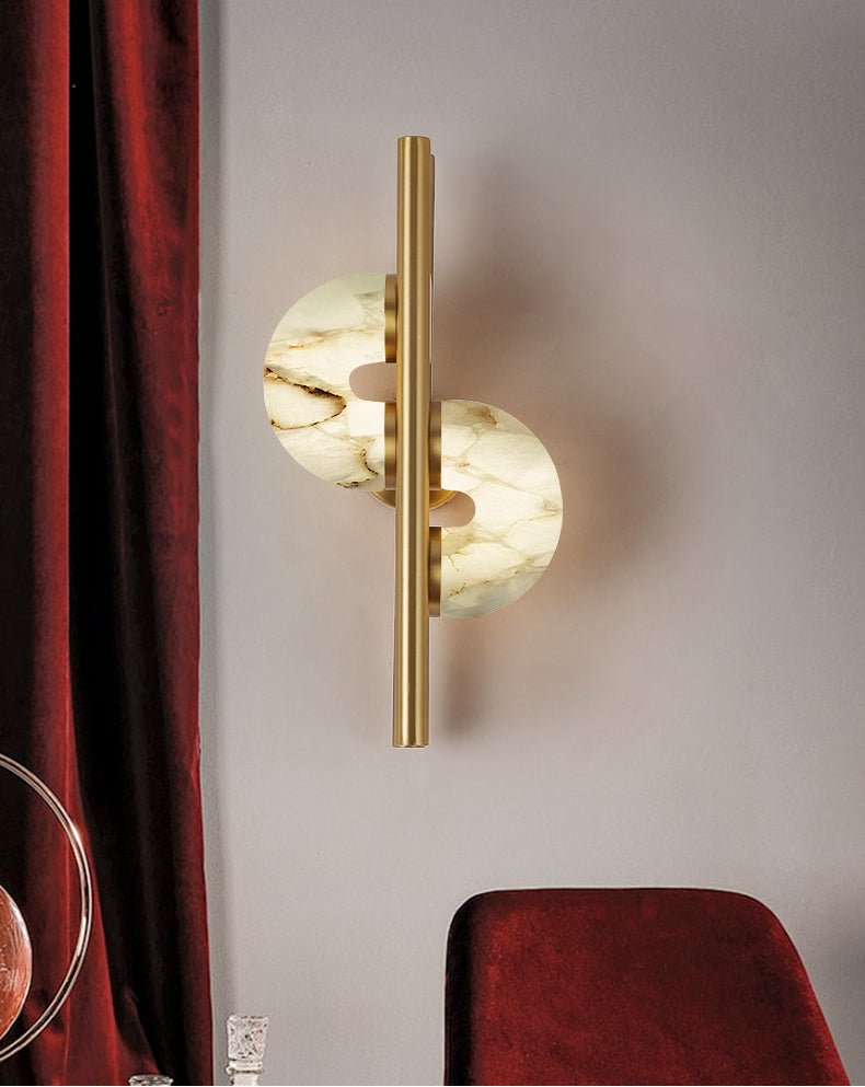 Aurelia Dual Disc Alabaster Wall Light - Dia 20cm x H 40cm Metal, Hardwired Wall Sconce, detail 2