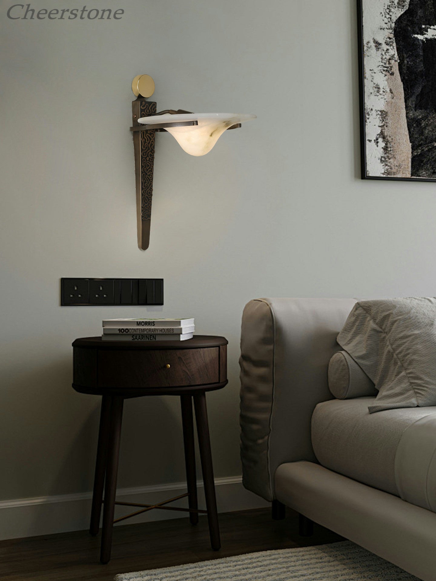 Aurelian Crest Alabaster Wall Light, Hardwired Wall Sconce, detail 14