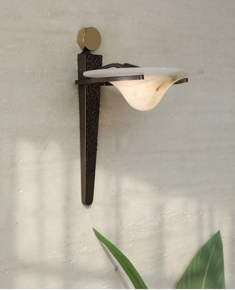 Aurelian Crest Alabaster Wall Light, Hardwired Wall Sconce, detail 9