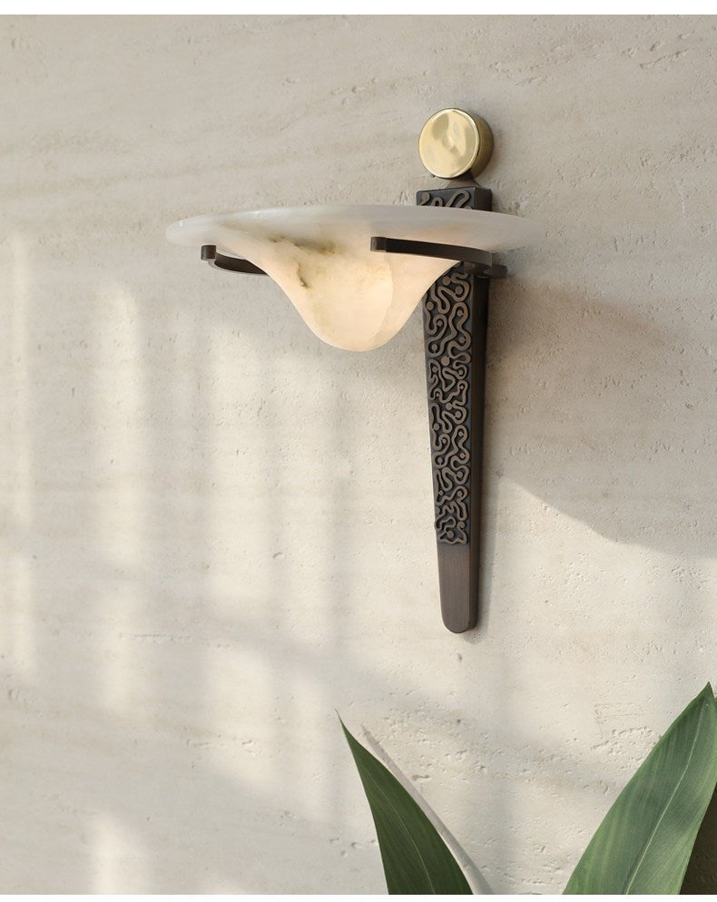Aurelian Crest Alabaster Wall Light, Hardwired Wall Sconce, detail 10