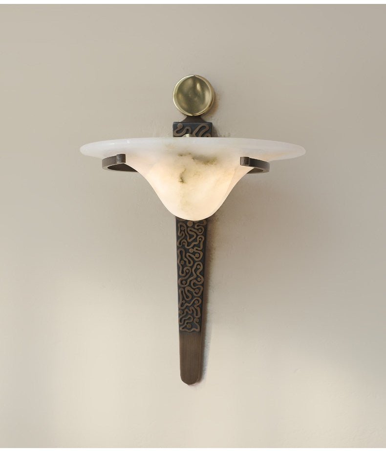 Aurelian Crest Alabaster Wall Light, Hardwired Wall Sconce, detail 11