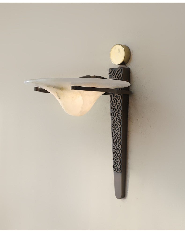 Aurelian Crest Alabaster Wall Light, Hardwired Wall Sconce, detail 12
